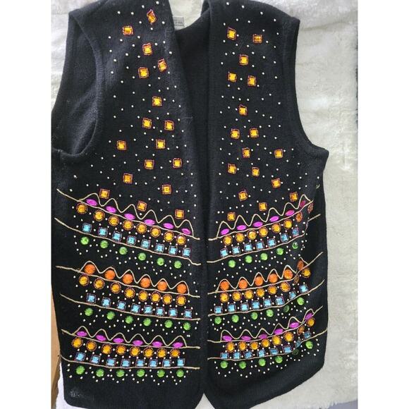 Carducci Lambswool Angora Blend Artsy Embellished Sequin Jeweled Open Vest Small - Picture 3 of 7
